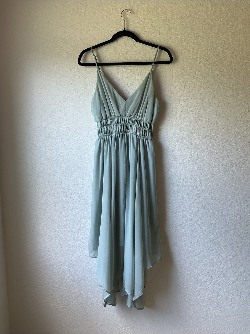 Streetwear Society Sage Green Smocked High-Low Dress L